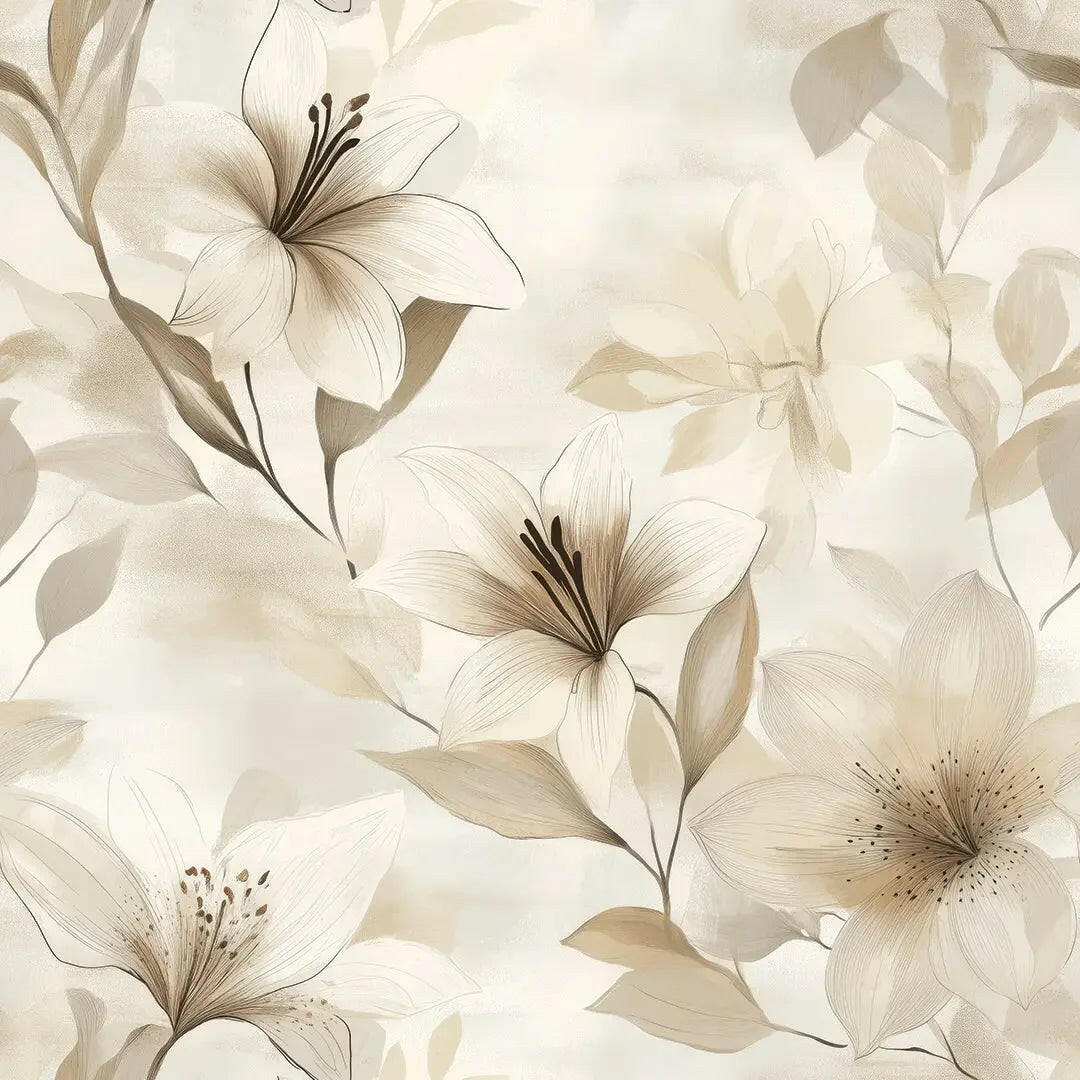 Serene Lily Sketch Wallpaper - WallCreatives