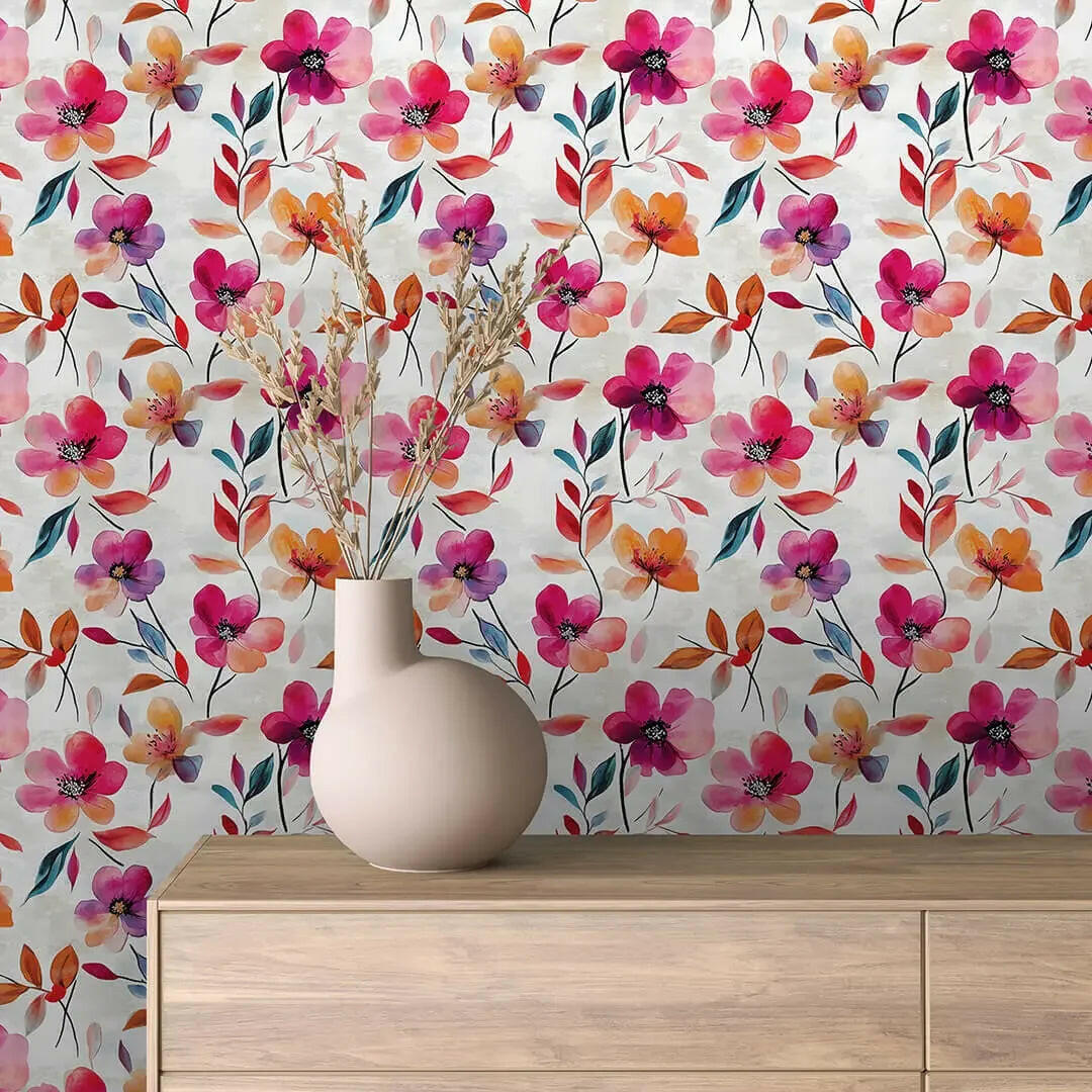 Watercolor Symphony in Berry and Amber - WallCreatives