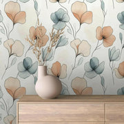 Whispering Blooms in Teal and Coral - WallCreatives