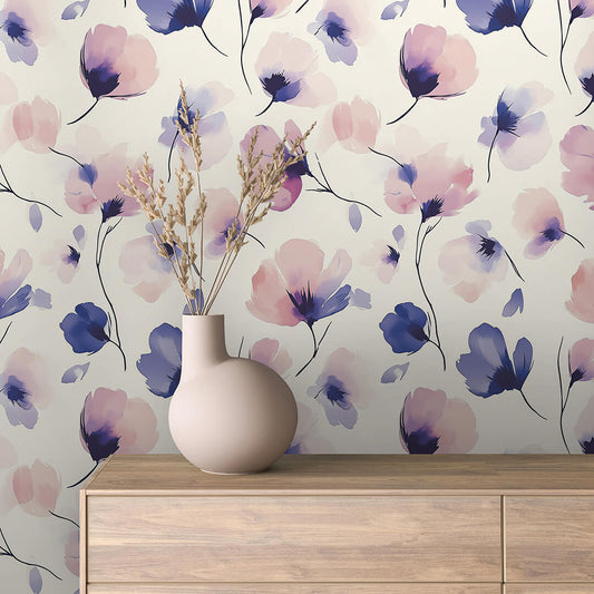 Whispering Blooms Watercolor Mural - WallCreatives