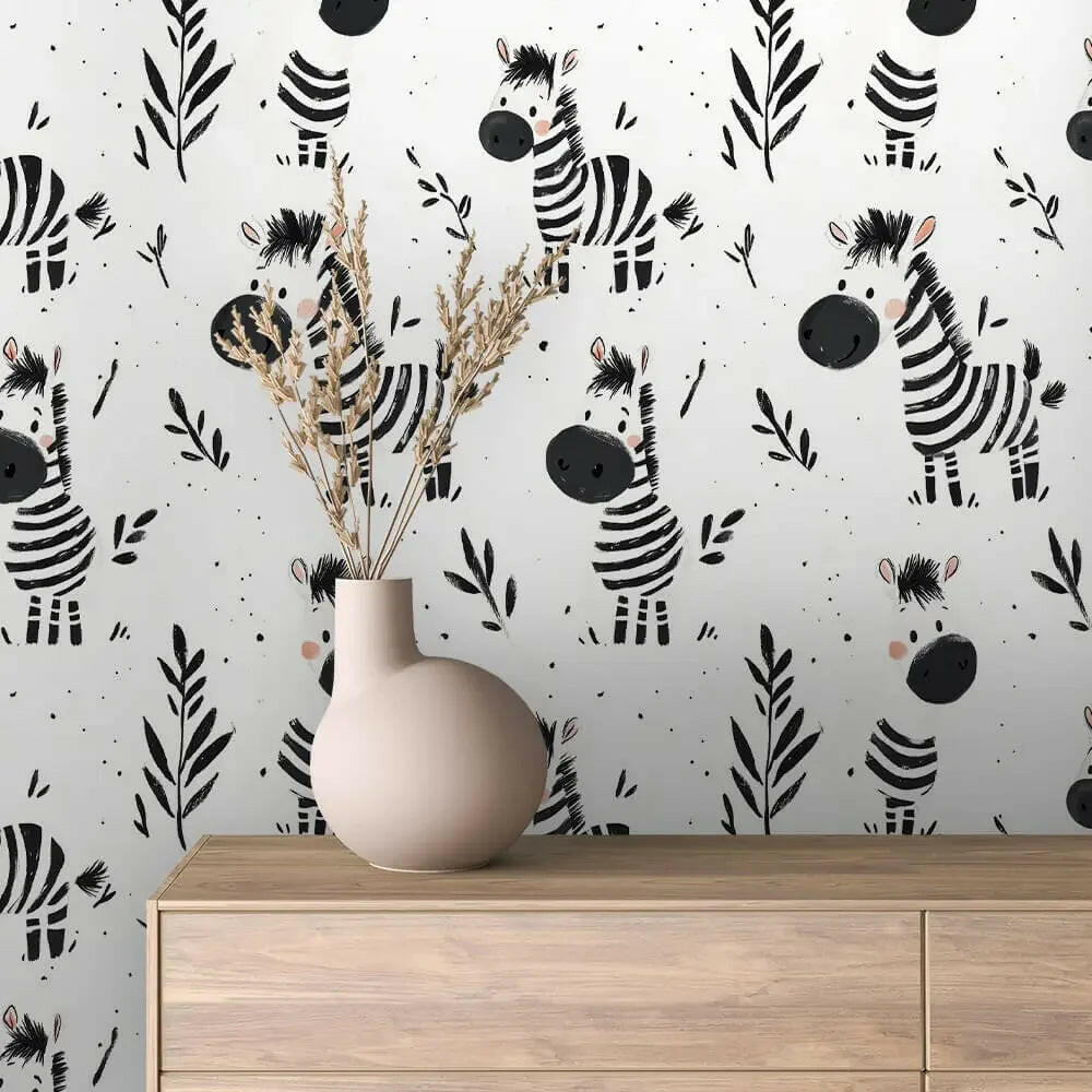 Friendly Zebra Frolic Wallpaper - WallCreatives