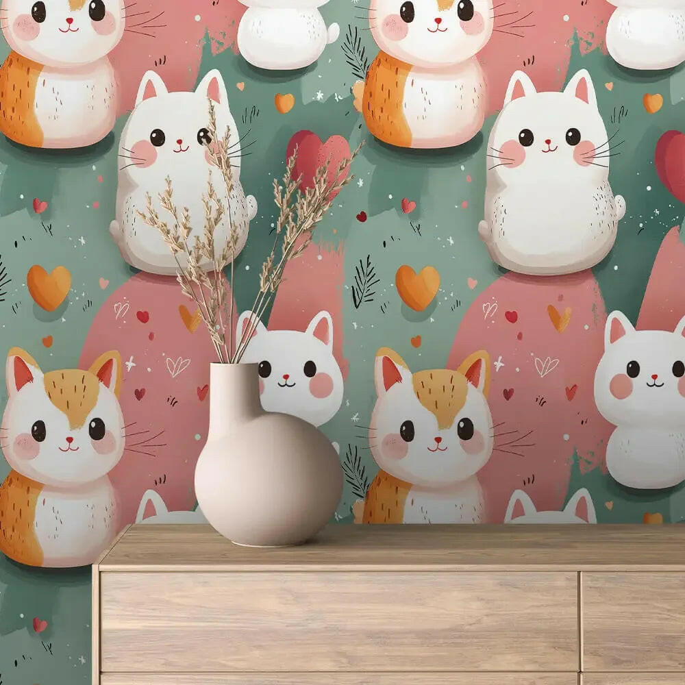 Kawaii Cat Cuddle Paradise - WallCreatives