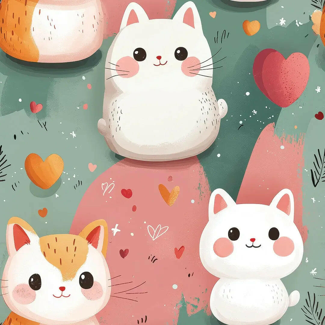 Kawaii Cat Cuddle Paradise - WallCreatives