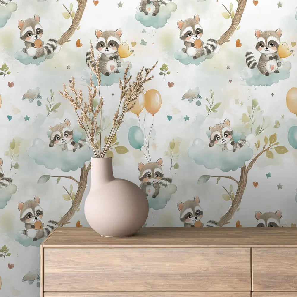 whimsical raccoon sky adventure - wallcreatives