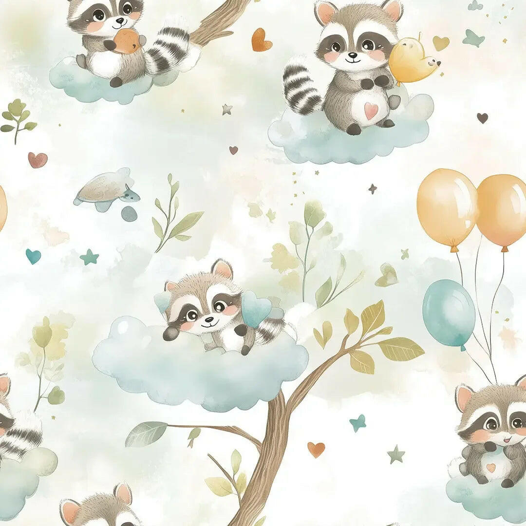 Whimsical Raccoon Sky Adventure - WallCreatives
