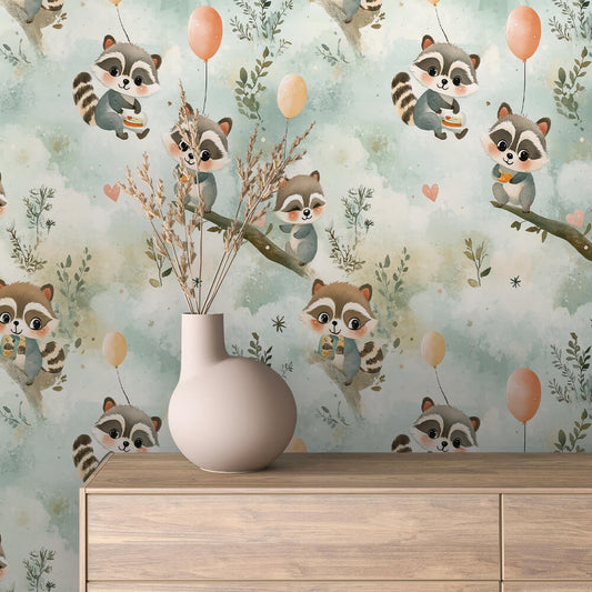Whimsical Raccoon Sky Party - WallCreatives